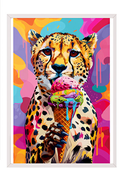 Zestia Tablou înrămat alb, leopard, înghețată și fundal colorat, poster în st...