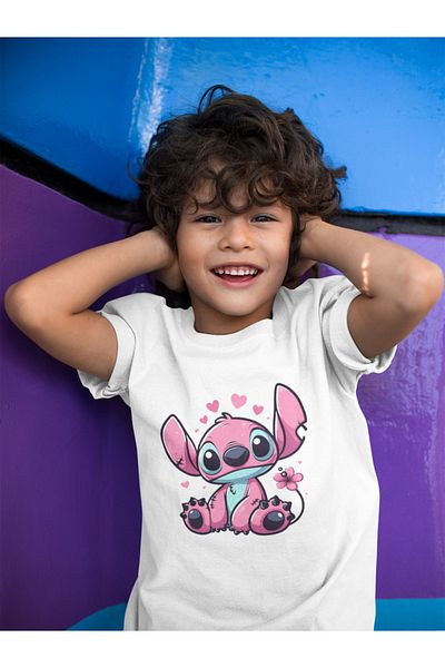 SEVBANO Darwin Printed Unisex Stitch Cartoon Children's T-Shirt (1-12 Years)