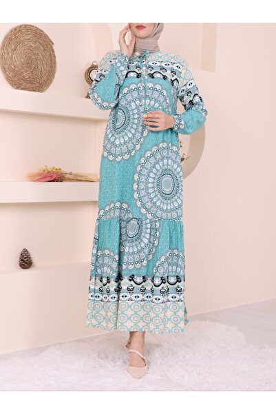 ALPACO Φόρεμα με ελαστικό μανίκι με σχέδιο με κορδόνια - Μέντα