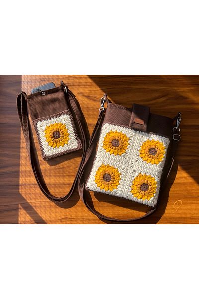 AKSESUARSEPETİ Women's 2-Piece Handmade, Adjustable Strap Pocket, Lined, Book/Tablet Bag and Phone Bag