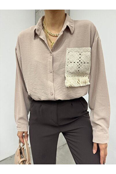trend_ermege Buttoned ayrobin shirt with knitted pockets - light mink