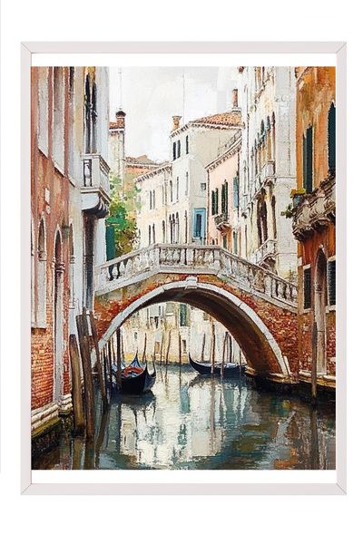 Zestia Tablou înrămat alb, Canalul și Podul Veneției, Poster în stil acuarelă...