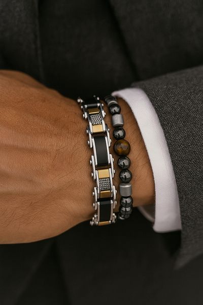 Naviforce Originaldouble-Sided Use Stainless Colorfast Steel Men's Bracelet