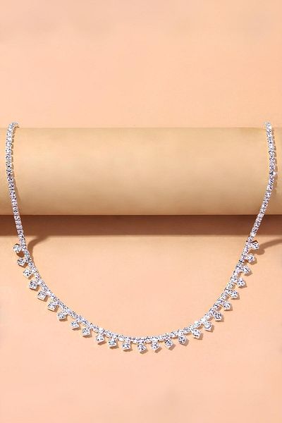 PREGIO Silver Tone Rhinestone Necklace with Zircon Stone