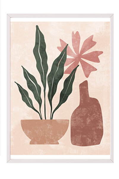 Zestia Tablou cu ramă albă, vază roz și flori, poster în stil minimalist cu f...