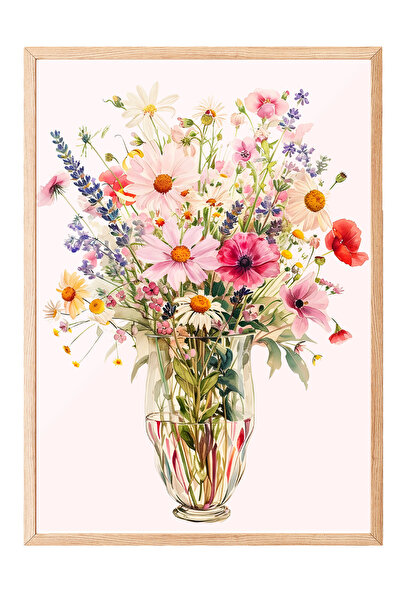 Zestia Εικόνα με ξύλινο πλαίσιο, Ανθοδέσμη, Πολύχρωμα ανοιξιάτικα λουλούδια σ...