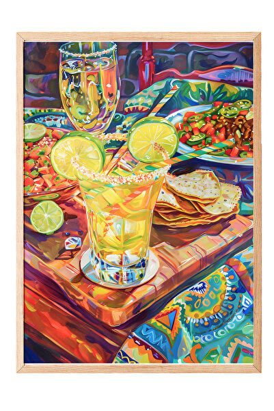 Zestia Εικόνα με ξύλινο πλαίσιο, ποτήρι κοκτέιλ, ποτό με λεμόνι, ζωντανή λεπτ...