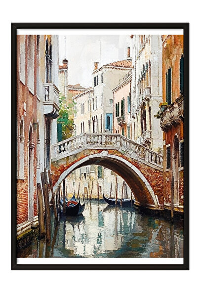 Zestia Tablou înrămat negru, Canalul și Podul Veneției, Poster în stil acuare...