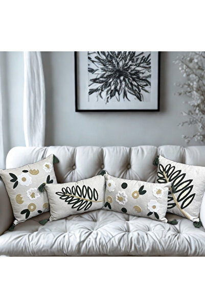 e-Bizz Store 4 Pieces Punch Embroidered Throw Pillow Case