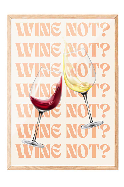 Zestia Tablou cu ramă din lemn, pahare, text cu tematică vin, tipografie mode...