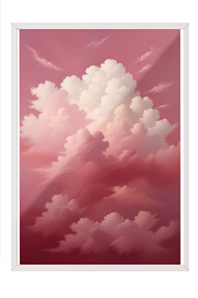 Zestia Tablou înrămat alb, Nori roz, Ilustrație digitală a cerului, Poster nr...
