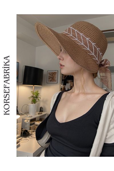 korsefabrika trend mood store Стилна и функционална сламена плажна и ежедневна шапка с широка периферия и сенник