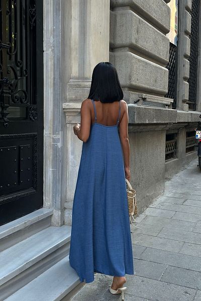 Edela Rochie lungă din țesătură cu aspect de in, cu curea reglabilă 8088