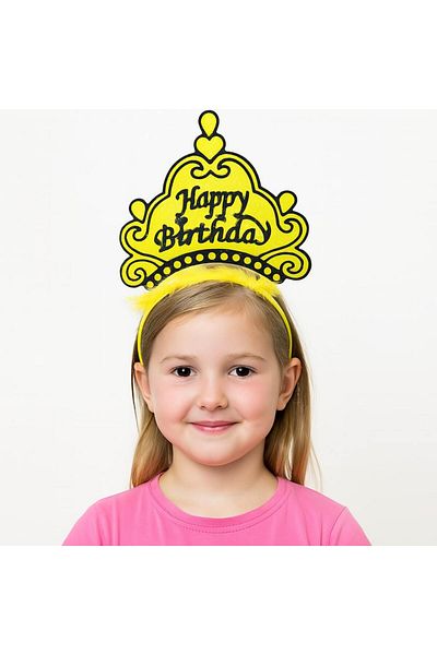 doremodam Yellow Happy Birthday Princess Crown – Birthday Crown Accessory - 718055-1453