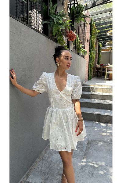 Markasız ucuz Mini Fisto Dress with Back Decollete Detail