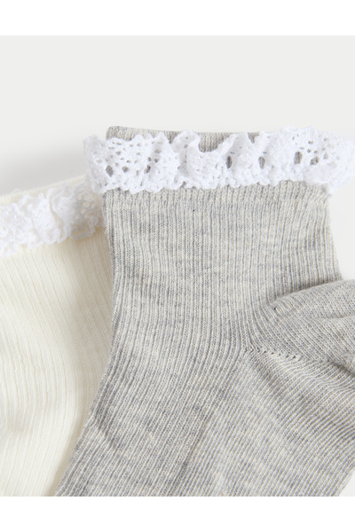 Marks & Spencer 2'li Pamuk Karışımlı Dantel Detaylı Bilek Çorabı
