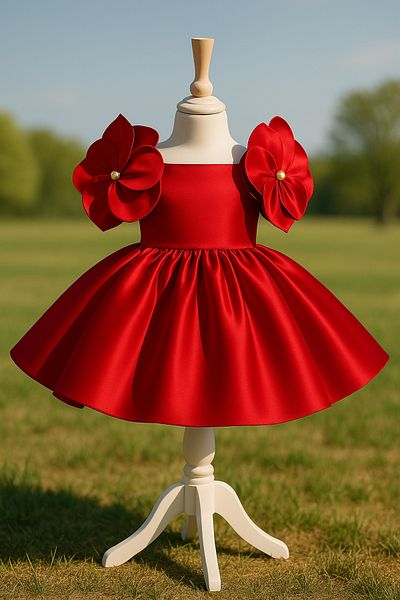 MUSGEM Special Design Red Flower Detailed Satin Girls' Evening Dress