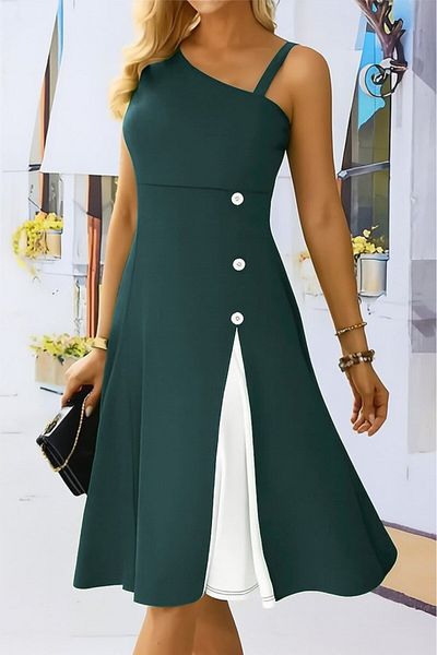 Monapera Crepe Dress with Strap Side Button Detail