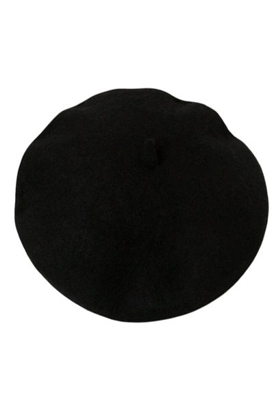 OEM Beret, Knitted wool beret cap - retro French style hat, unisex, -Black