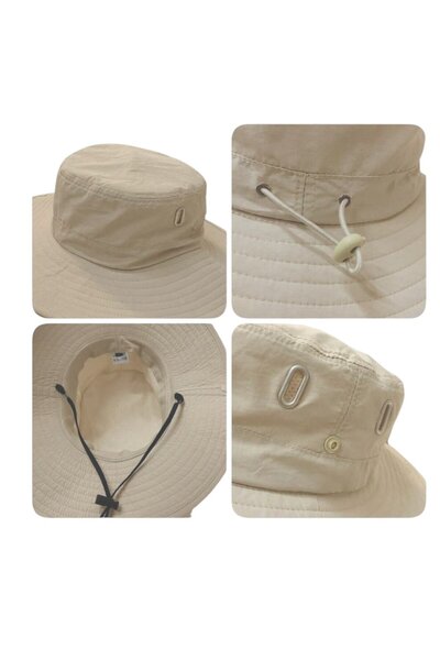 OEM Unisex 2-in-1 wide brim hat, Foldable, UV protection, for camping, hiking, fishing, Beige