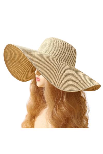 OEM Women's Large Hat, Boho Style, Straw Material, Light and Elegant, Beige