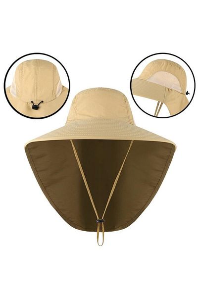 OEM Hiking and fishing hat, large brim, UV protection, side ventilation, unisex, Khaki