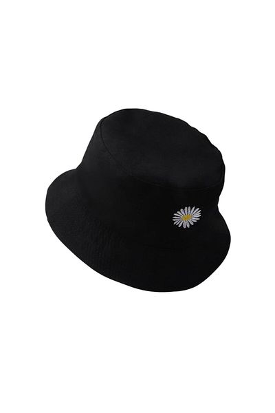 OEM 2-sided Bucket Hat, 2 in 1, Reversible Embroidered, Floral Pattern, Casual - Black