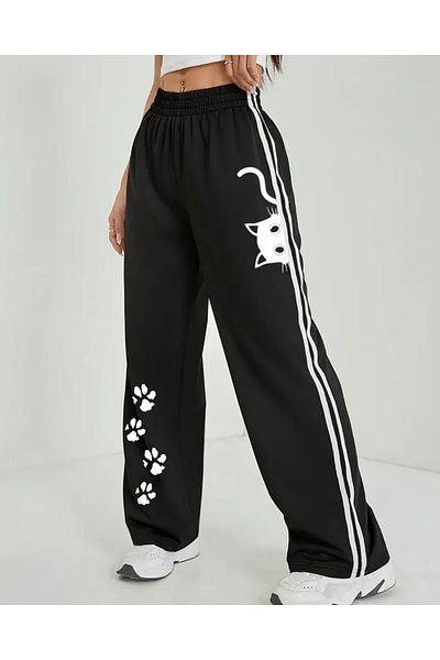 Touz Moda Cat Meow Oversize ελαστικό φαρδύ αθλητικό παντελόνι