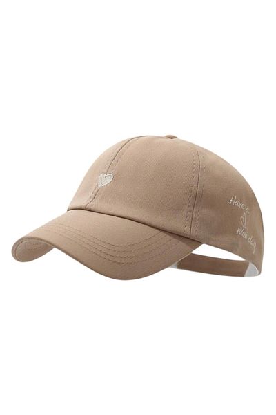 OEM Women's baseball cap - heart embroidery, Have a Nice Day message, ponytail, Khaki