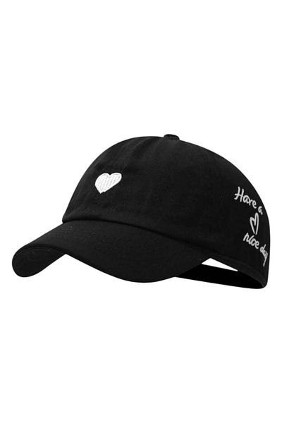 OEM Women's baseball cap - heart embroidery, Have a Nice Day message, ponytail, Black