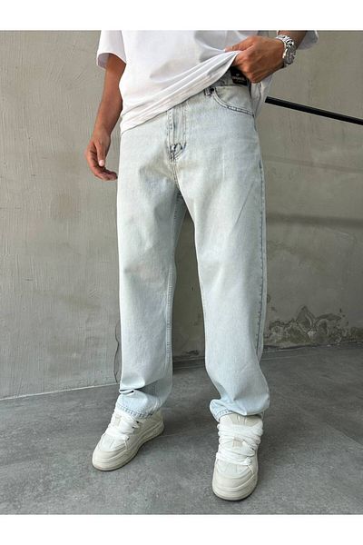XPUPPETWEAR Light Ice Blue Extra Loose Baggy Jean with Grinding