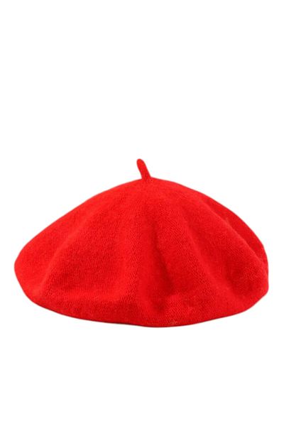 OEM Beret, Knitted wool beret cap - retro French style hat, unisex, -Red