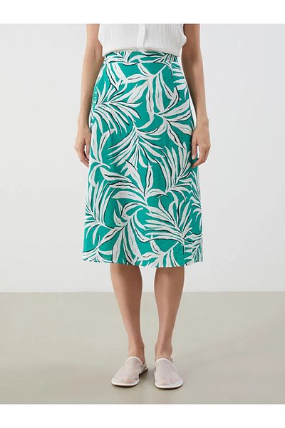 LC Waikiki Green Floral A-Line Skirt with Elastic Waist -Akrglobal-