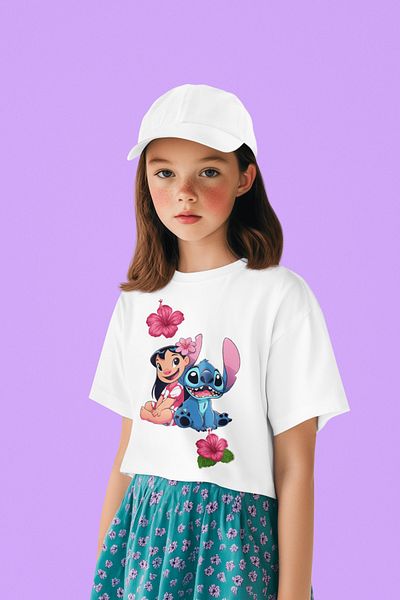 SEVBANO Stitch and Lola Printed Unisex Cartoon Children's T-Shirt (1-12 Years)