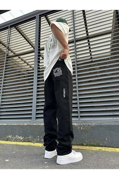 XPUPPETWEAR Vicin-Ity Printed Ice Blue Design Baggy Jean