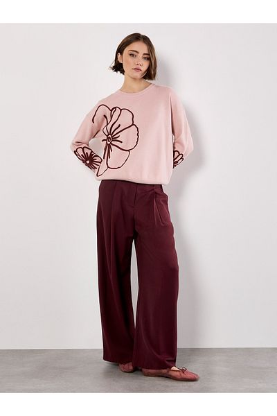 Apricot Cornelli Stickerei Pullover mit großer Blume