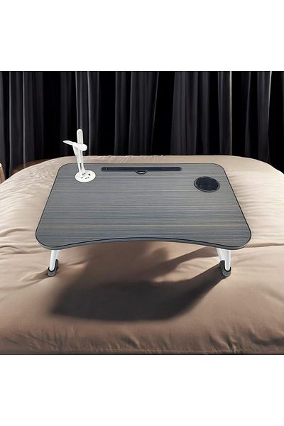 LIVVY Portable Folding Laptop Desk with USB Ports, Cup Holder & Adjustable Legs – 60x40x28cm, Cream