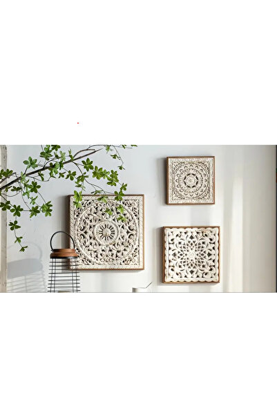 GenelTedarik Mandala Desenli 3'lü Ahşap Oyma Duvar Paneli Seti