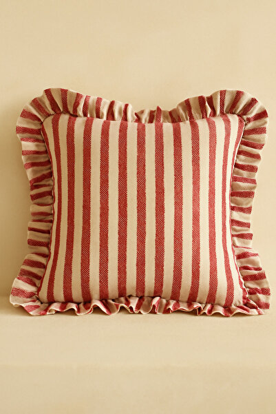 Mirilliahome Set of 2 Striped Ruffled Linen Throw Pillow Covers – 43X43 and 50X30 cm