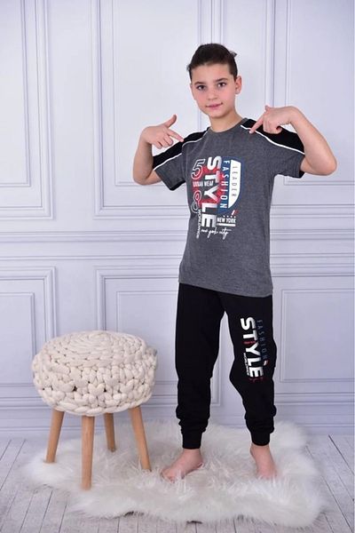 Yağmur Giyim Kapip Smoked Steyle Printed Short Sleeve Boys Pajamas Set 11-15 Years 5056-F