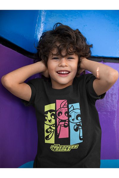 SEVBANO Tricou pentru copii cu desene animate unisex cu imprimeu Power Puff Girls (1-12 ANI)