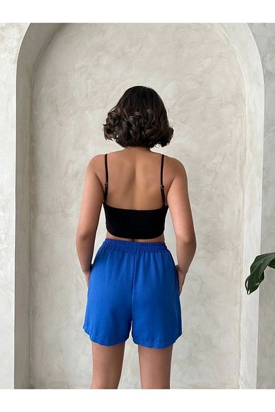 Işıltı kidss Linen Shorts with Coat of Arms Saks Blue S251003