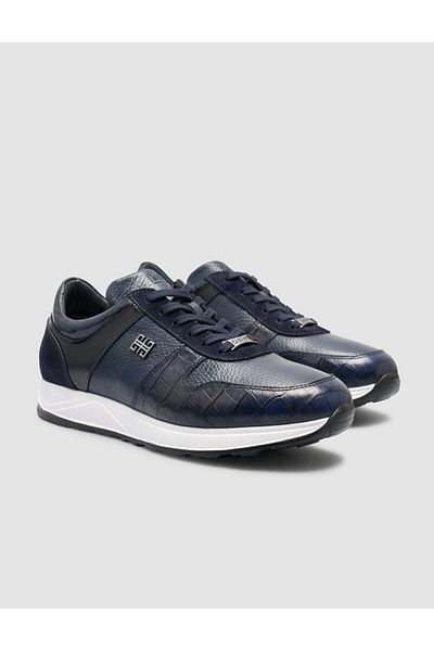 Cabani 100% Genuine Leather Navy Blue Men's Sneakers