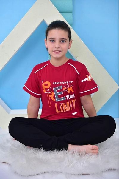 Yağmur Giyim Burgundy Break Limite Printed Short Sleeve Boys Pajama Set 11-15 Years 5054-B