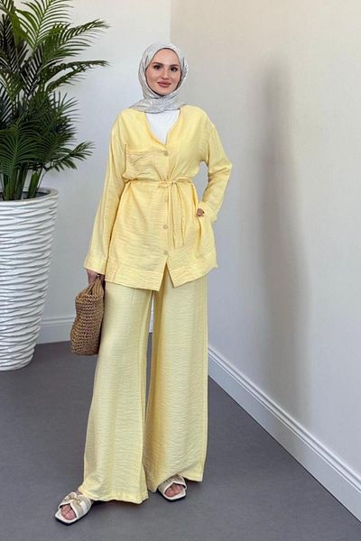 MERVEN AKYÜZ Sudy Lace-Up Button Suit Yellow