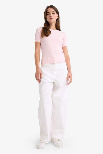 DeFacto Slim Fit Tight Fit Crew Neck Basic Plain Ribbed Camisole Short Sleeve T-Shirt C0097Ax25Au