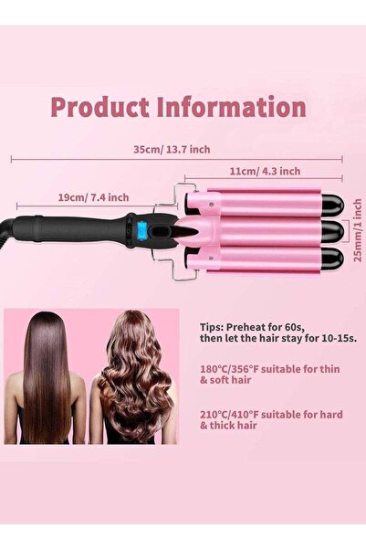 Yelajoy 25 Mm 3-tube Curling Iron With Temperature Display, Heats Up Quickly And Creates Blow-dry Styles