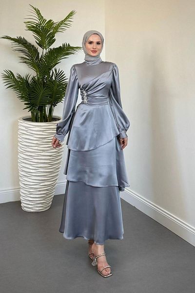 MERVEN AKYÜZ Βραδινό φόρεμα Simera Stone Layered Grey
