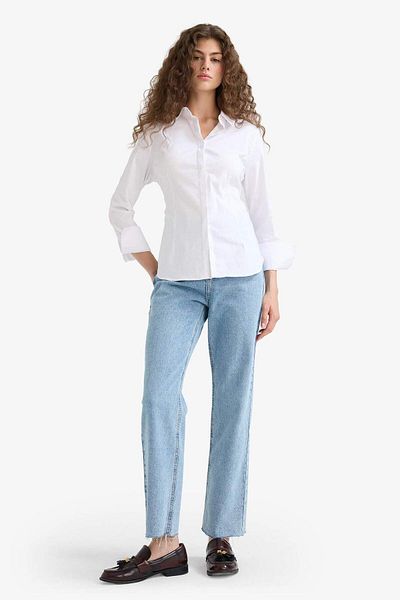 DeFacto Straight Fit High Waist Straight Leg Long Jean Washed Trousers E9127Ax25Au