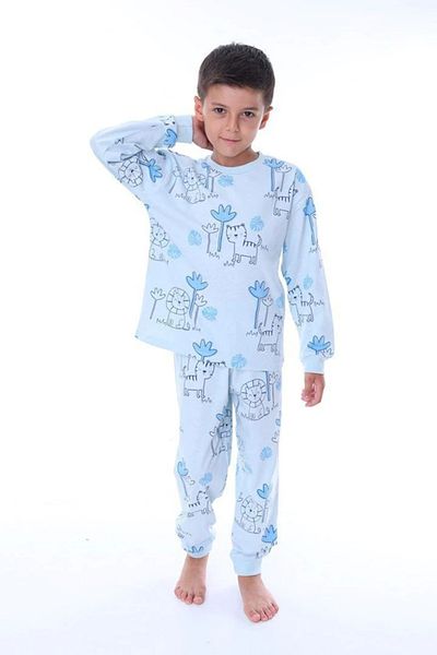 Yağmur Giyim İsob Arslan Patterned 100% Cotton Boys Pajama Set 3-8 Years 32230-m